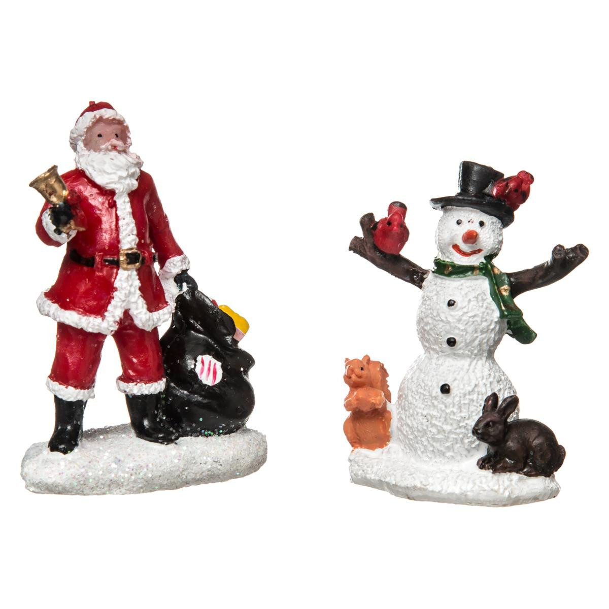 Accessoires pour Village de Noël Set 2 Figurines Santons Père Noël et  Bonhomme de neige - Villages lumineux - Décomania
