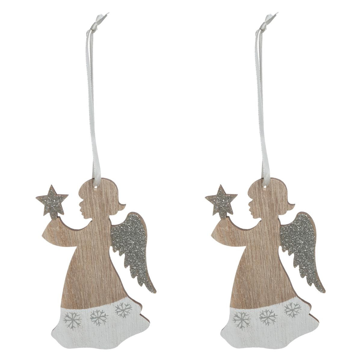 Lot de 2 Anges en bois pailleté et bicolore H 9.9 cm collection Dis Maman -  Sujets de noël pour sapin - Décomania