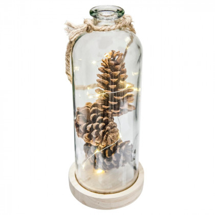 Vase avec une guirlande LED et pommes de pin  H 31.5 cm  A l'orée des bois