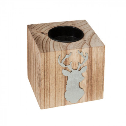 Photophore carré en bois avec déco en alu H 8 cm A l'orée des bois