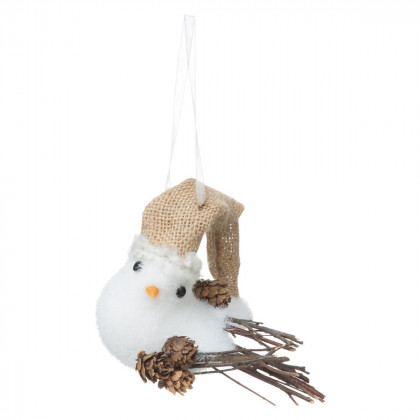 Oiseau avec bonnet et pommes de pin H 13 cm Un Noël kinfolk