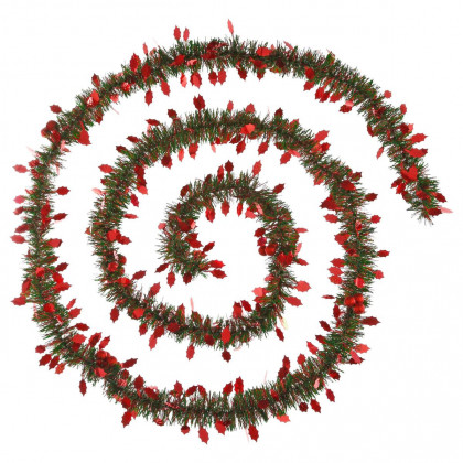 Guirlande de Noël Verte large 10 cm avec déco rouge Longueur 270 cm Les incontournables