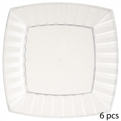 Lot de 6 assiettes carrées blanches en plastique