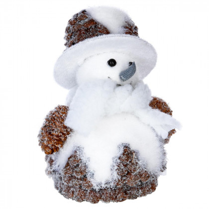Bonhomme de neige avec chapeau pommes de pin H 18 cm  A l'orée des bois"