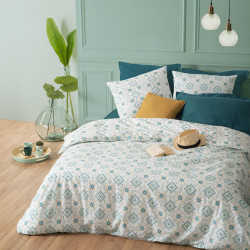 Parure de lit 2 personnes imprimée mosaïque bleue 260x240