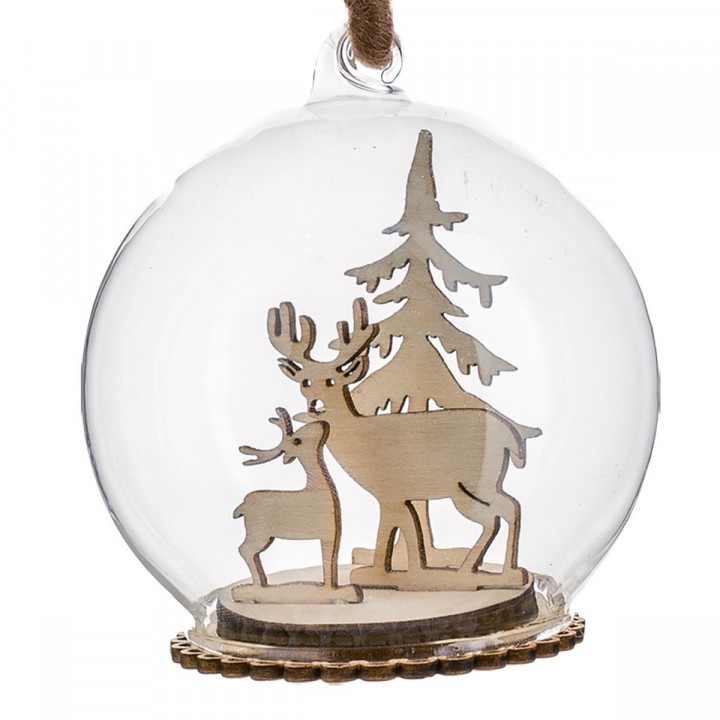 Boule de Noël en verre deco bois inséré D 8 cm A l'orée des bois