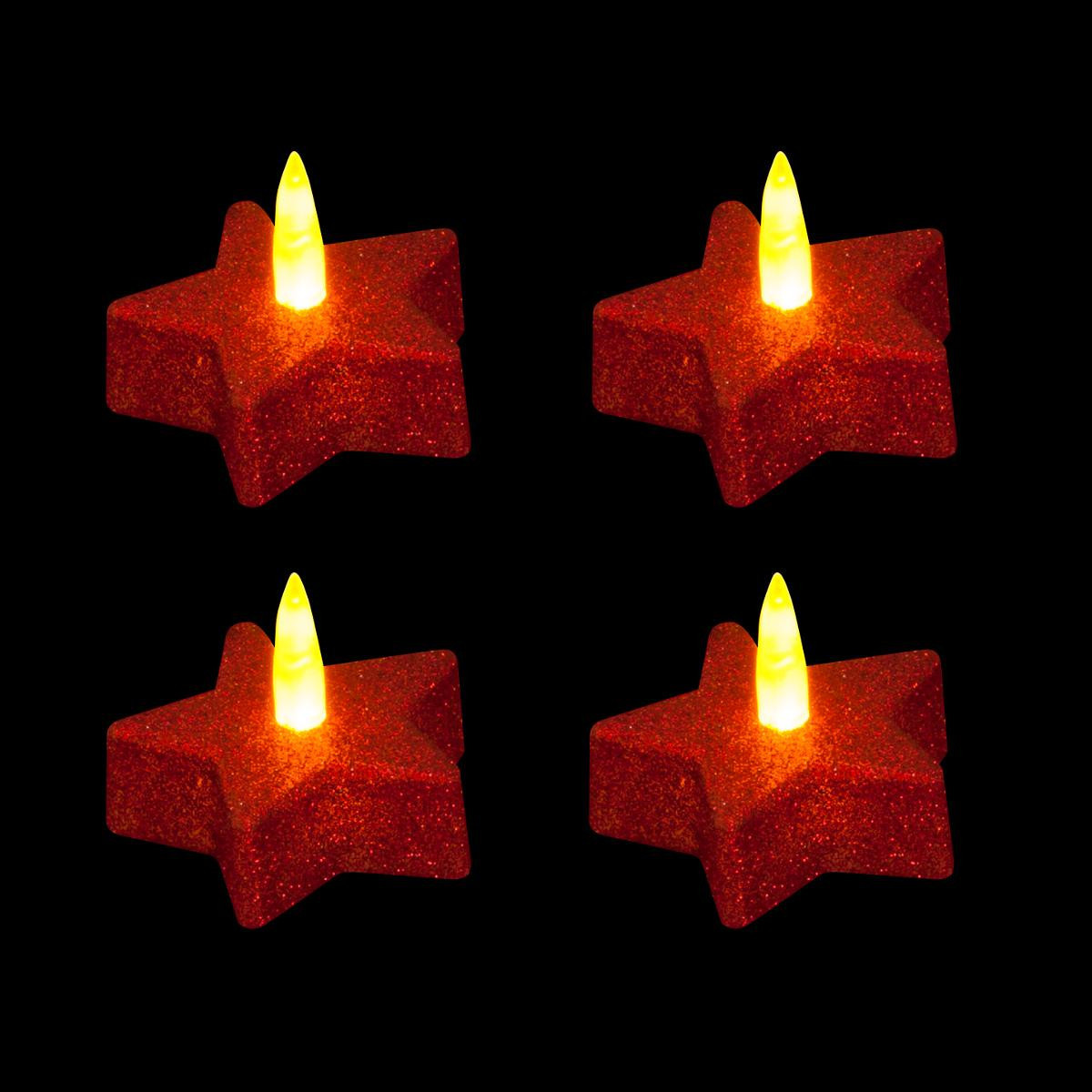 Lot 4 Bougies lumineuse à LED Etoile rouge pailleté D 5 cm Colorama de Noël  - Bougies de noël - Décomania
