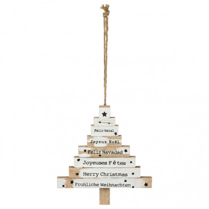 Suspension de Noël Forme Sapin sur 8 niveaux avec textes H 15 cm Un Noël kinfolk