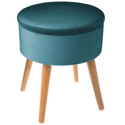 Tabouret coffre bleu pétrole "tess" en velours D36