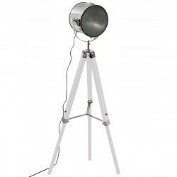 Lampadaire projecteur en métal et bois brossé blanc ebor H152