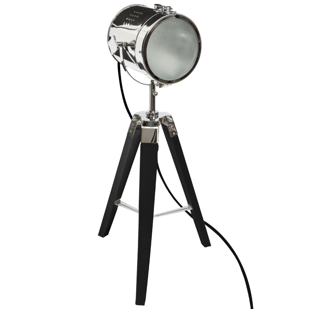 Lampe Projecteur en métal et pied en Bois brossé noir Ebor H 68 cm - Lampe  à poser - Décomania