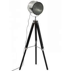 Lampadaire projecteur en métal et bois brossé noir ebor H152