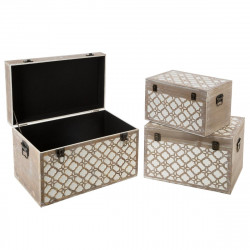 Lot de 3 Malles en bois rectangle été indien