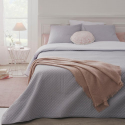 Dessus de lit bicolore gris clair/blanc 240x260 + 2 housses d'oreiller gris clair 60x60