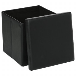 Pouf pliant carré PVC noir 38x38