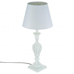 Lampe en bois patiné blanc H56