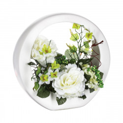 Composition roses en coupelle céramique H 28 cm