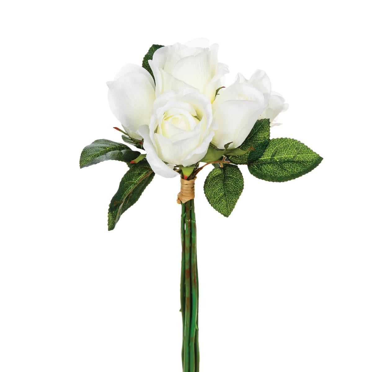 Bouquet 7 roses blanches H30 - Fleurs et plantes artificielles - Décomania