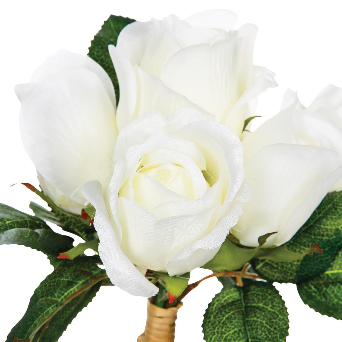 Bouquet 7 roses blanches H30 - Fleurs et plantes artificielles - Décomania