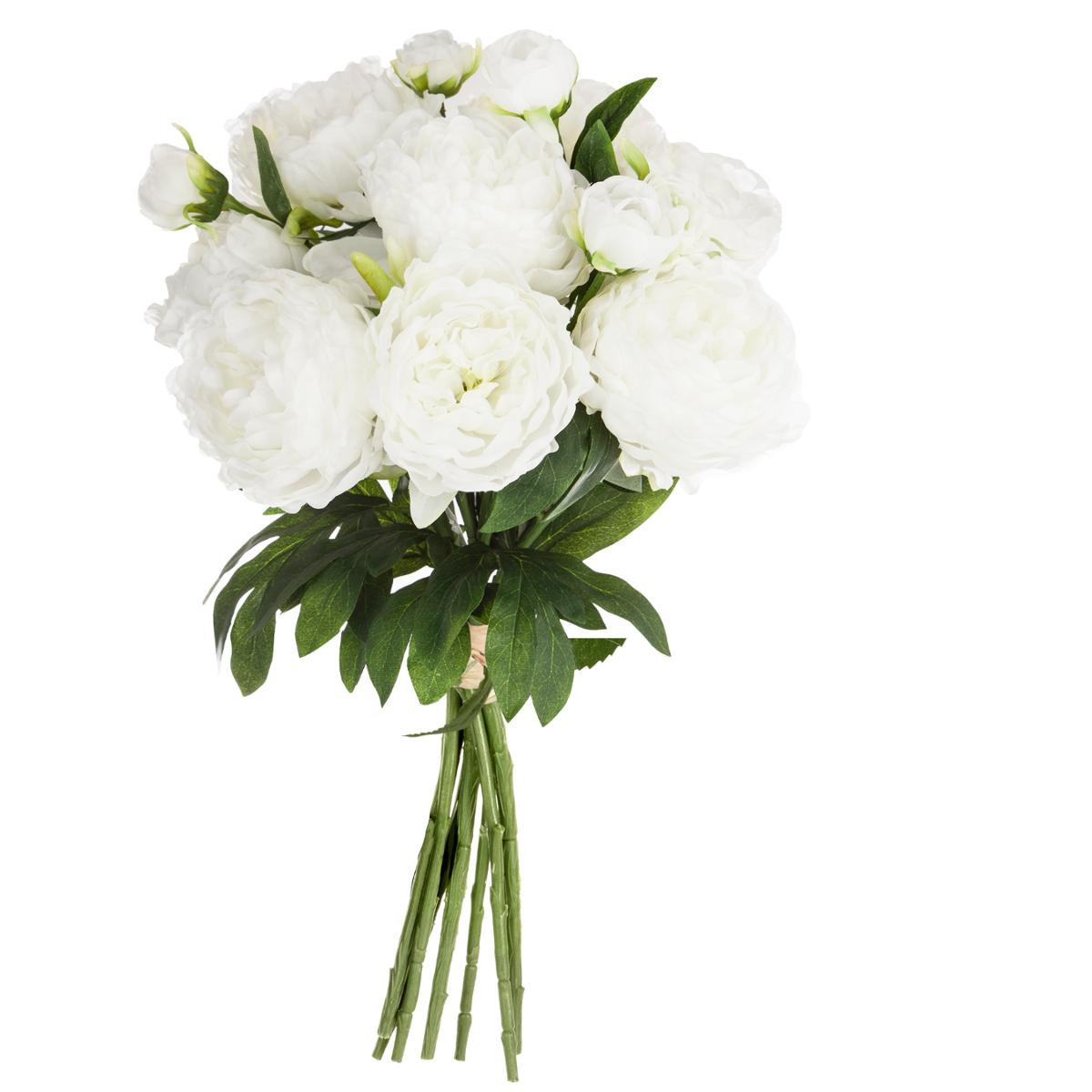 Bouquet de 13 pivoines blanches H50 - Fleurs et plantes artificielles -  Décomania