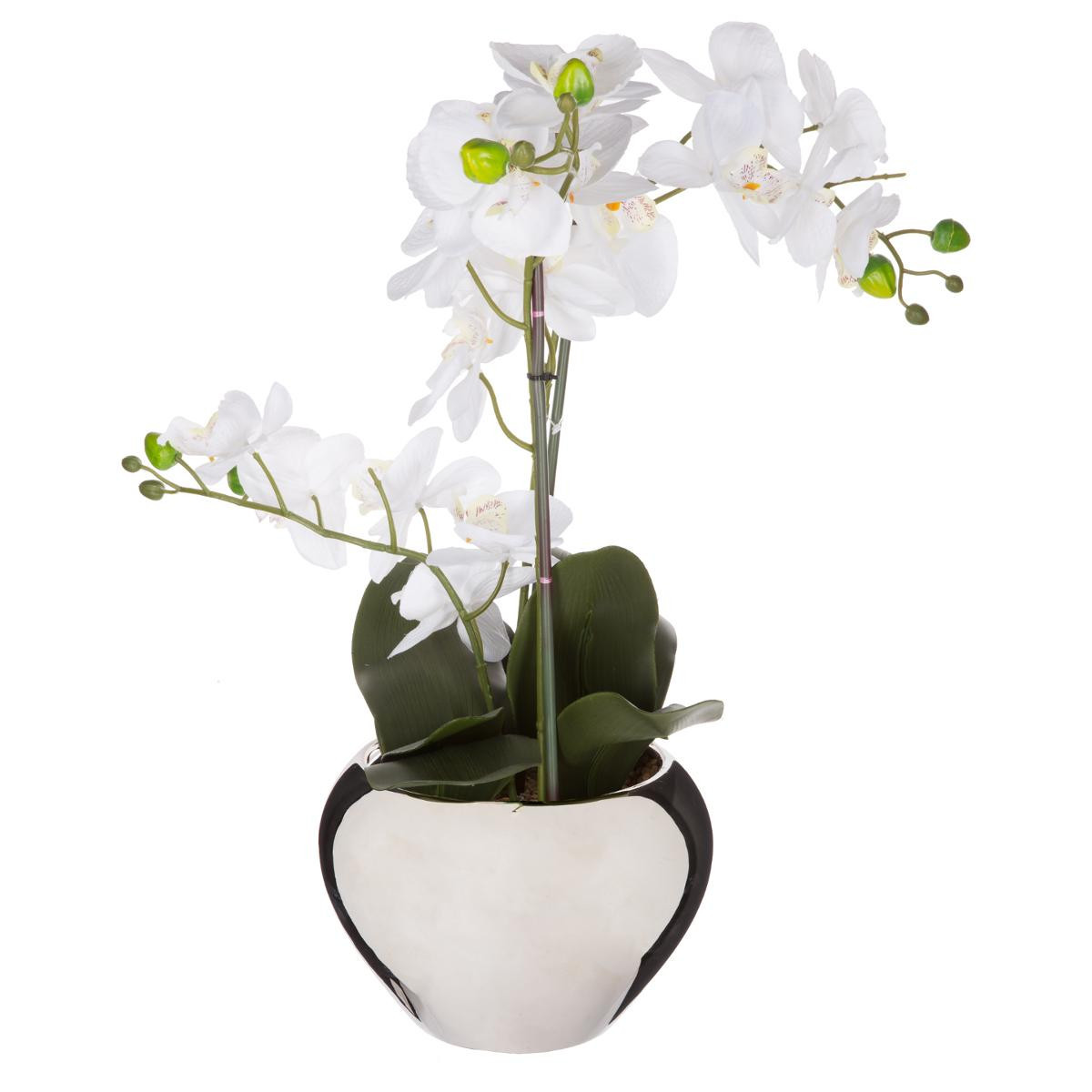 Orchidée en pot argent H57 - Fleurs et plantes artificielles - Décomania