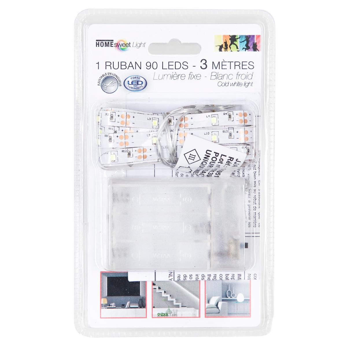 Ruban LED blanc froid à piles 3M - Guirlande et décoration