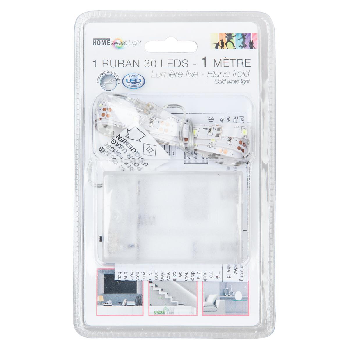 Ruban LED blanc froid à piles 1M - Guirlande et décoration