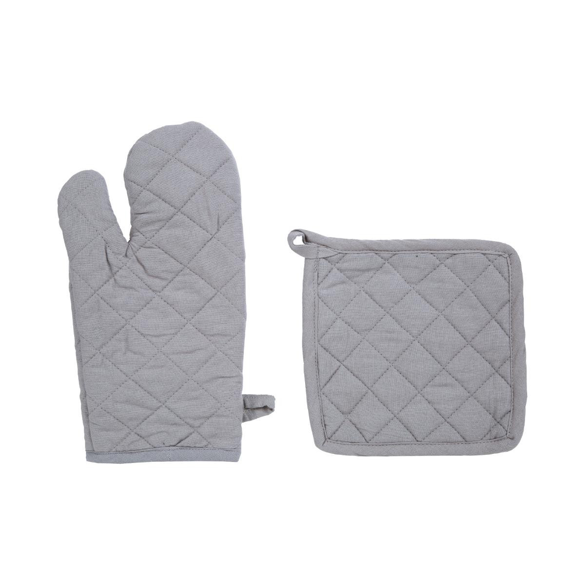 Ensemble Gant de cuisine et manique en coton gris clair - Torchons, gants  ,maniques - Décomania