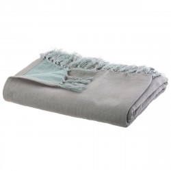 Jeté de Lit en Coton 130x180 bicolore bleu et gris collect moments