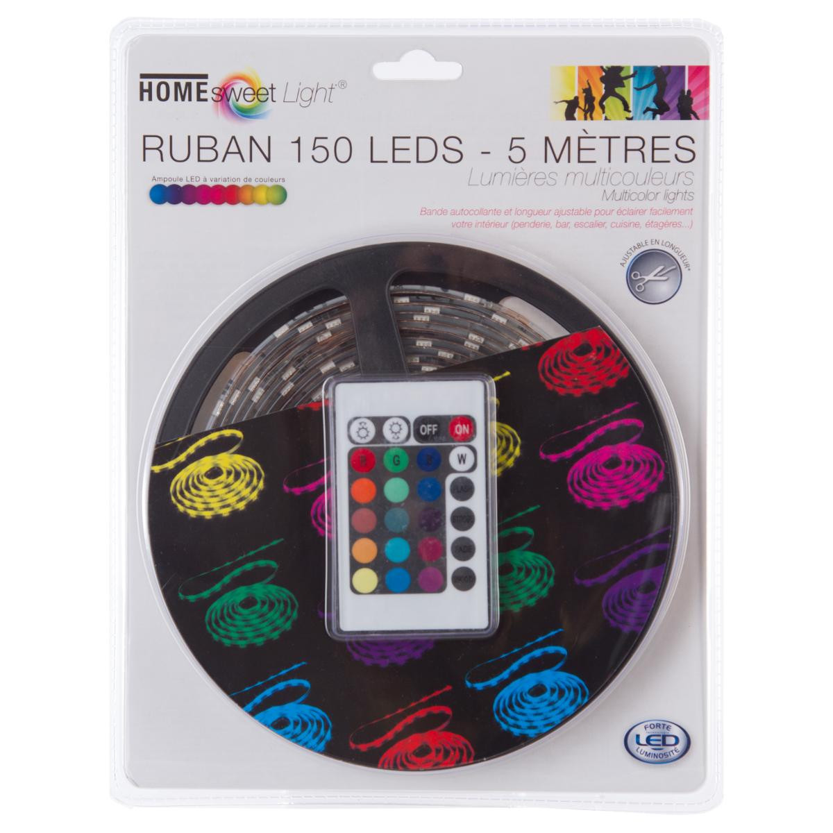 Star Ruban Adhésif LED 5m Multicolore - Avec Commande- LED - Noir
