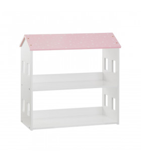 Bibliothèque étagère forme maison coloris Rose et Blanc 