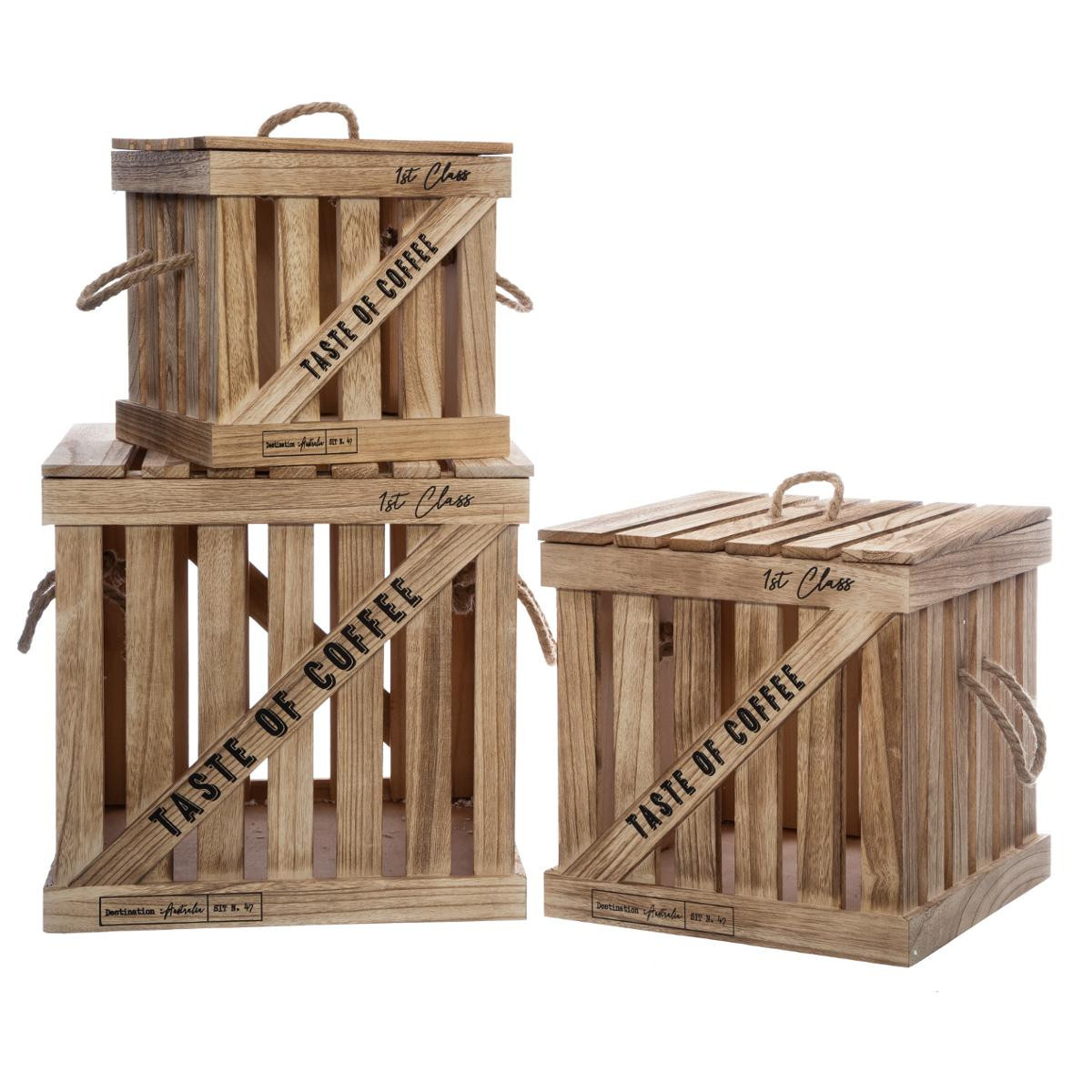 Lot de 3 Boites de rangement Cagettes en bois Colonial - Malle, coffre,  panier - Décomania