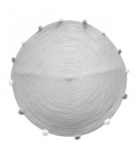 Tapis rond Pompons Gris Diamètre 90 cm