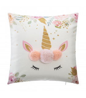 Coussin déhoussable Licorne et Pompons 40 x 40 cm Bohème