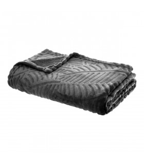 Plaid Gris motif feuille en relief 125x150 Colonial