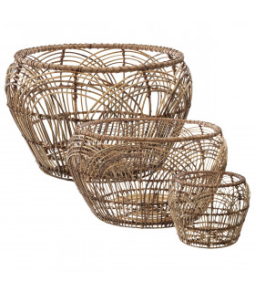 Lot 3 Paniers Ronds en Rotin naturel