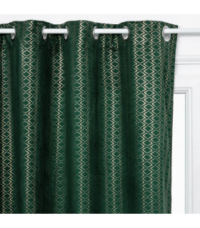 Rideau velours Vert imprimé Or 140X260