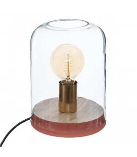 Lampe Dôme verre et socle en bois H23 cm Cosy'ness