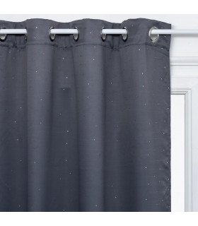 Rideau Occultant Gris foncé motif Pois Argent en relief 140x260