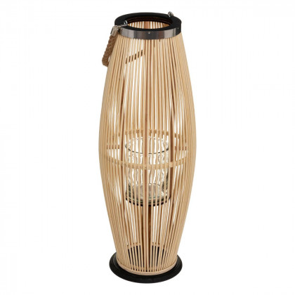 Grande lanterne en Bambou naturel fit Photophore en verre H 72 cm 