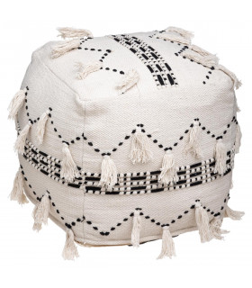 Pouf carré en tissu Blanc avec pompons 45 X 45 cm Terre sauvage