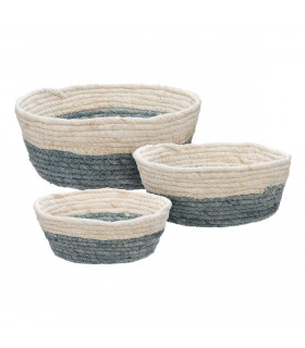 Lot de 3 Paniers ronds coloris Bleu et Naturel Terre sauvage
