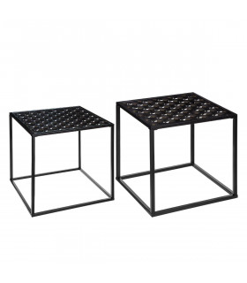 Lot de 2 tables à café en métal et verre trempé décor Peacock