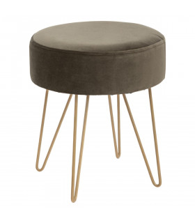 Tabouret en velours Kaki et Pieds en métal D 35 cm The colonial factory