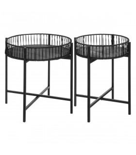 Lot de 2 Tables à café en métal et rotin H 56 cm Terre sauvage