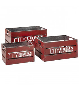 Lot de 3 Caisses Cagettes en métal Rouge City rétro factory
