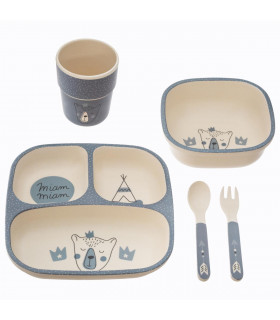 Vaisselle enfant Set repas à compartiments 5 Pièces Bleu