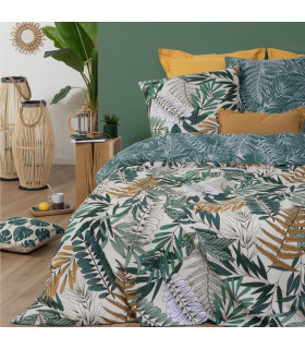 Parure de lit 2 Personnes 240 x 220 cm Housse de couette avec 2 taies Imprimée Tropik 