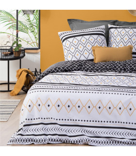 Parure de lit 2 Personnes 240 x 220 cm Housse de couette avec 2 taies Imprimée Rayure Ethnique