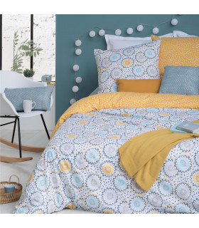 Parure de lit 2 Personnes 240 x 220 cm Housse de couette avec 2 taies Imprimée Elyo
